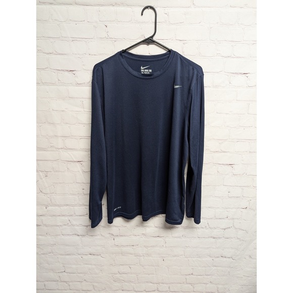 Nike Tops - Nike Tee Dri-Fit Long Sleeve Athletic Cut Logo Women's Large Navy EUC 378